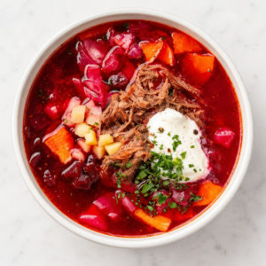 Freshly cooked red borscht, 500 ml